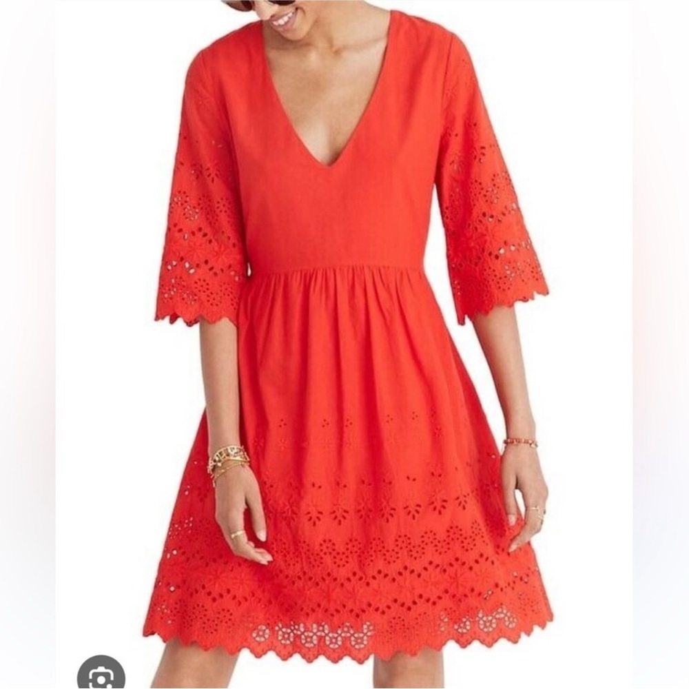 Madewell Red A-Line Midi Dress with Bell Sleeves
